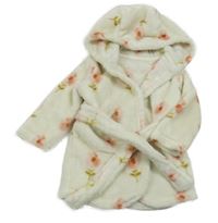 Smetanový plyšový župan s kytičkami a kapucí George