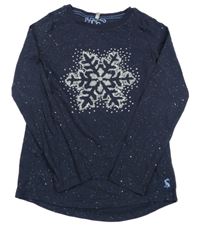 Tmavomodré triko s vločkou z flitrů a třpytkami joules