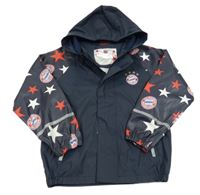 Tmavomodrá nepromokavá fotbalová bunda FC BAYERN MÜCHEN a hvězdičkami a kapucí