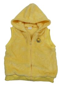 Žlutá plyšová vesta s kuřátkem a kapucí 