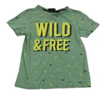 Khaki tričko s nápisy a palmami a listy UNSIGNED