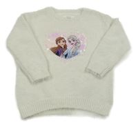 Smetanový chlupatý svetr se srdíčkem z flitrů s Frozen a třpytkami C&A