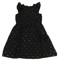 Černé šaty se zlatými srdíčky a mašlí a volánky H&M