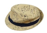 Béžový slaměný klobouk se žraloky