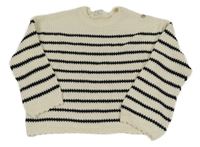 Smetanovo-černý pruhovaný oversize svetr s gombíky H&M