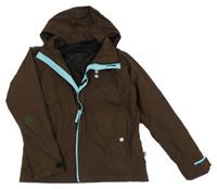 Tmavohnědá šusťáková jarní funkční bunda s odepínací kapucí rukka