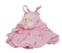 Růžové plátěné balonové podšité šaty se zajíčkem a páskem s mašlí