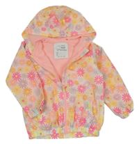 Smetanová květovaná šusťáková jarní bunda s kapucí Nutmeg