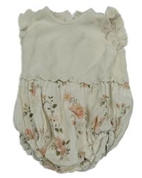 Smetanový pleteno/mušelínový kraťasový overal s kytičkami a volánky George