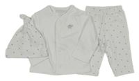 Nové - 3Set - Bílé propínací mikinotriko se sloníkem + tepláky a čepice s hvězdičkami the little white company