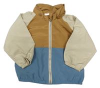 Hnědo-modrošedo-béžová šusťáková podzimní bunda H&M