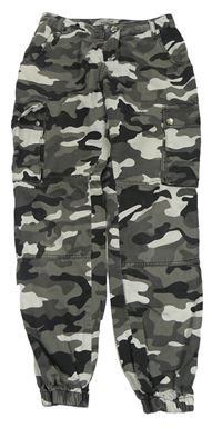 Šedé army plátěné cargo cuff kalhoty New Look