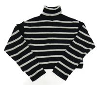 Černo-světlešedý pruhovaný žebrovaný crop svetr s rolákem zn. Zara