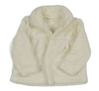 Smetanová chlupatá propínací mikina se srdíčky