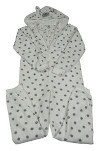 Bílá puntíkatá chlupatá kombinéza s kapucí - medvěd C&A