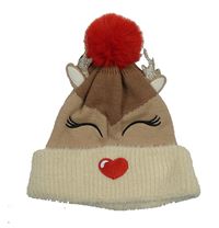 Hnědo-béžová pletená čepice s bambulí - sob