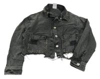 Tmavošedá riflová crop bunda s cvočky Zara