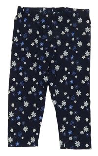 Tmavomodré květované capri legíny Topolino