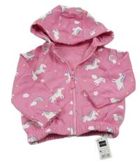 Nové - Růžová propínací mikina s jednorožci a kapucí Dunnes