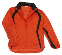 Červeno-černá šusťáková nepromokavá funkční bunda s ukrývací kapucí Kipsta