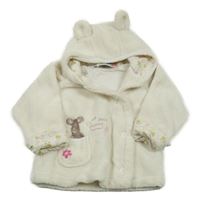 Smetanová chlupatá podšitá propínací mikina s myškou a kapucí Topolino