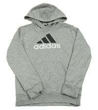 Šedá melírovaná mikina s logem a kapucí Adidas