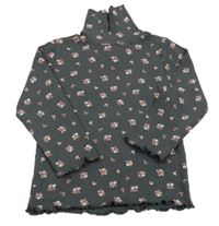 Antracitový květovaný žebrovaný rolák Topomini