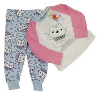Nové - Bílo-růžovo-světlemodré fleecové pyžamo s kočkami - Gabby Primark
