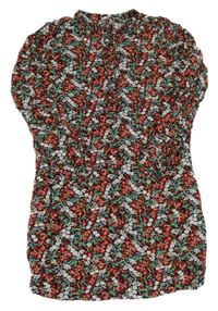 Černo-vínovo-bílé květované lehké šaty