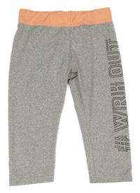Šedé melírované sportovní capri legíny s nápisem Ergeenomixx