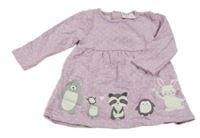 Lila melírované puntíkaté teplákové šaty se zvířaty Topomini