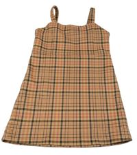 Hnědo-černo-růžové kostkované šaty F&F