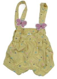 Žluté puntíkaté bavlněné kraťasy se srdíčky a kšandami