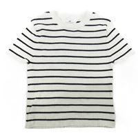 Smetanovo-černé pruhované žebrované pletené crop tričko H&M