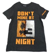 Tmavošedé melírované tričko s Minecraft z překlápěcích flitrů George