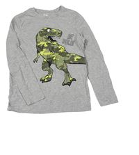 Šedé melírované triko s army dinosaurem C&A
