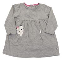 Šedé melírované puntíkaté teplákové šaty s kočkou Liegelind