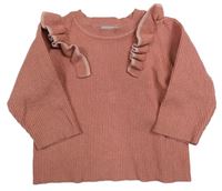 Starorůžový žebrovaný lehký svetr s volánky Primark