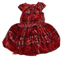 Červeno-tmavomodré sametové kostkované šaty Next