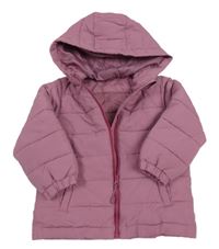 Starorůžová šusťáková prošívaná zateplená bunda s kapucí 
