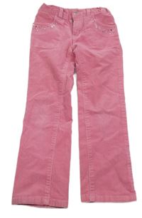 Růžové elastické manšestráky s kamínky