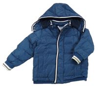 Tmavomodrá šusťáková zimní bunda s kapucí 