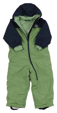 Zeleno-tmavomodrá šusťáková zimní kombinéza s kapucí Lupilu