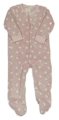 Světlerůžový plyšový overal se srdíčky 