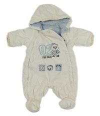 Bílá zateplená manšestrová kombinéza s obrázkem a kapucí 