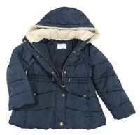 Tmavomodrá šusťáková zimní bunda s kapucí Zara