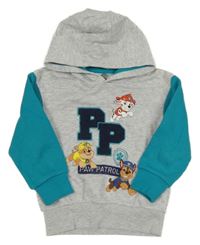 Šedo-tyrkysová mikina s Tlapkovou patrolou a kapucí Nickelodeon