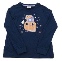 Tmavomodré pyžamové triko s kočkou Lily & Dan