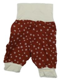 Hnědo-bílé květované lehké tepláky 