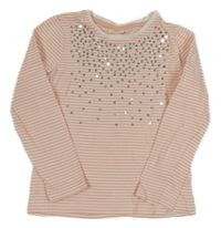 Růžovo-bílé pruhované triko s flitry kids